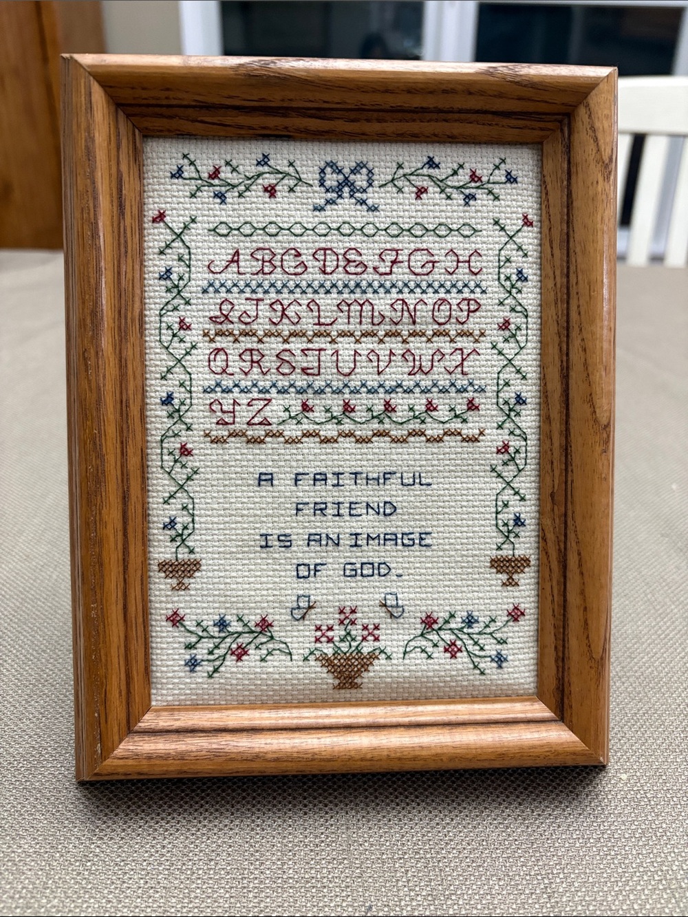 Framed cross stitch alphabet decor